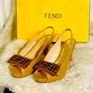 Fendi heels sling sandals shoes pumps zucca nude